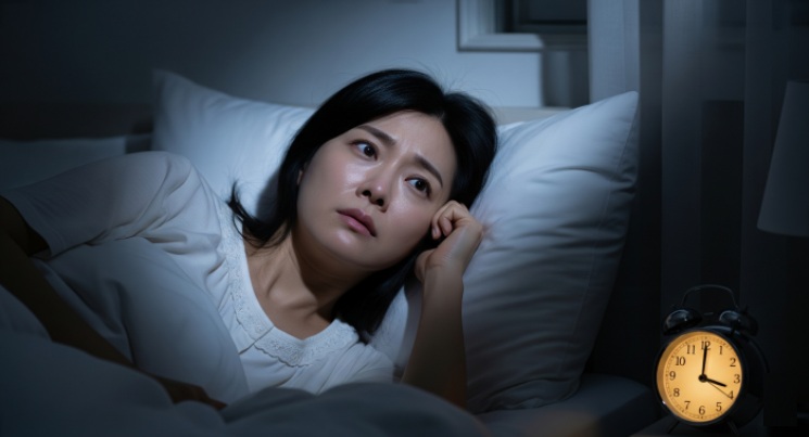 불면증으로 시계를 보며 잠 못 이루는 사람