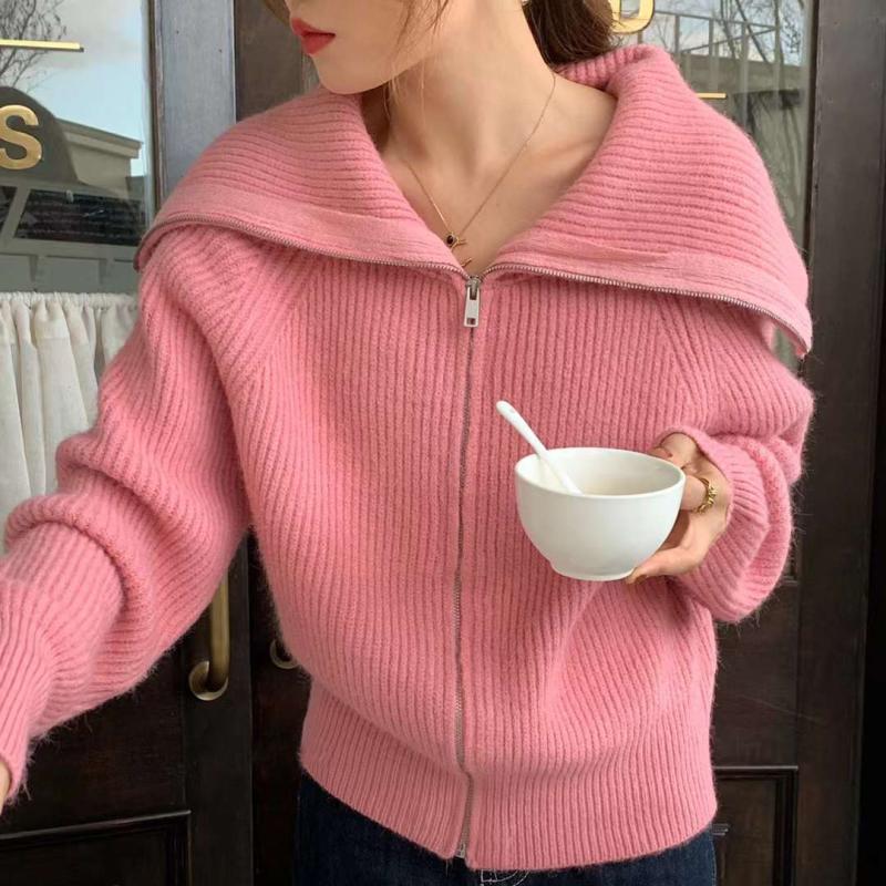 여성 가을 세일러 빅카라 집업 간절기 골지 니트