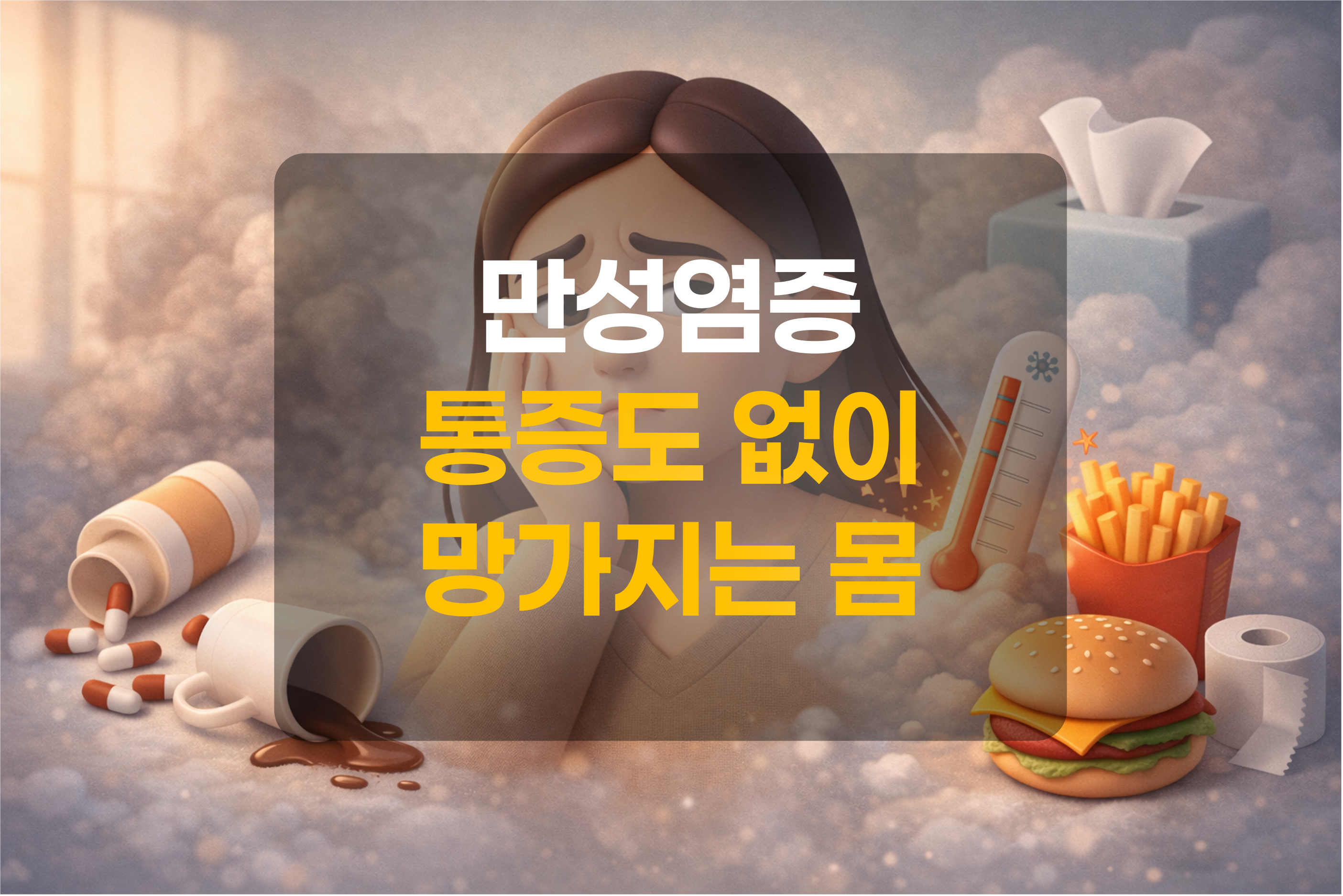 만성염증을 유발하는 생활습관을 묘사한 그림