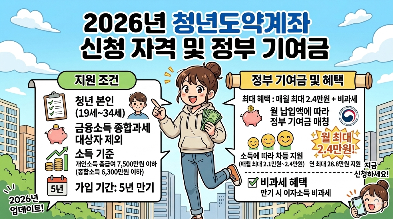 2026년 청년도약계좌 신청 자격 및 정부 기여금 매칭 비율 정리