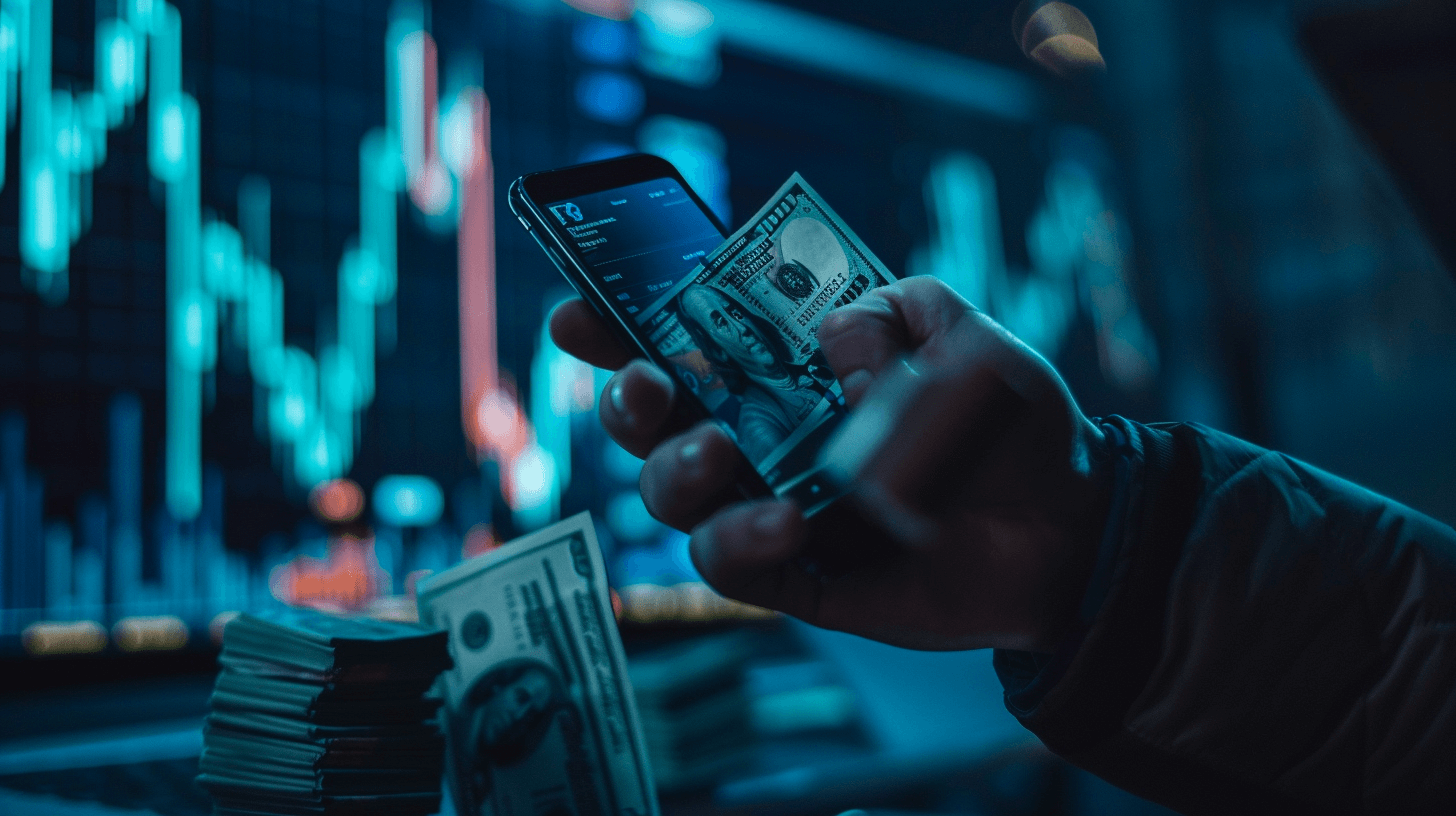 스마트폰과-달러를-쥐고-있는-손