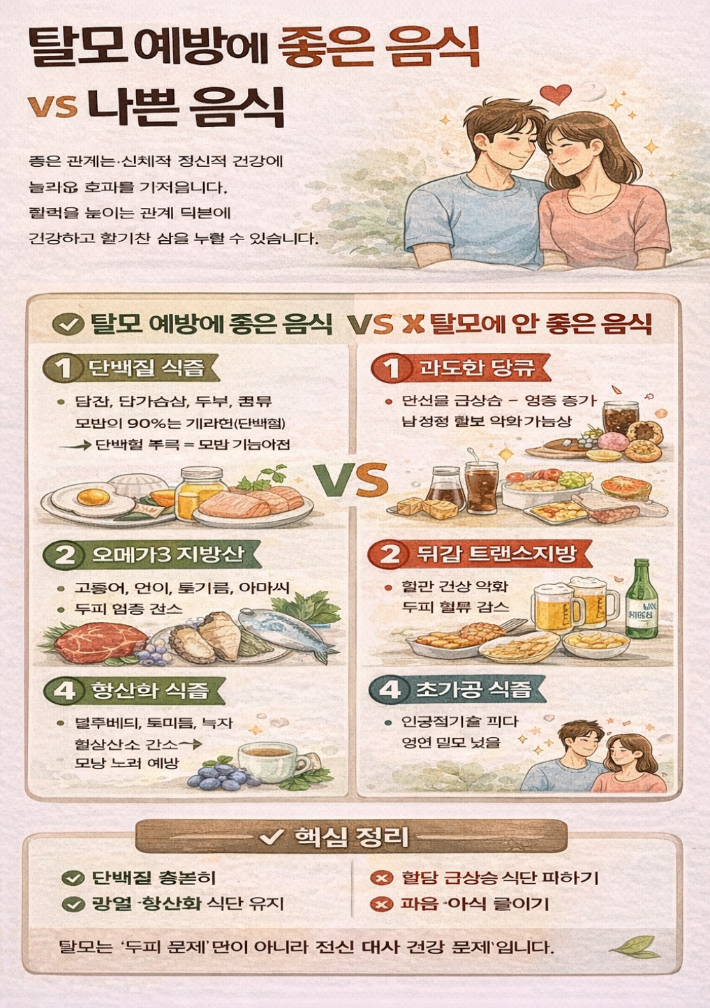 탈모 예방에 좋은 음식 vs 나쁜 음식