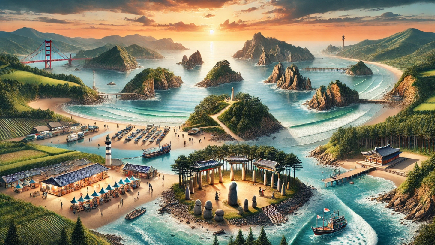 바다와 섬 그림이 있는 모습