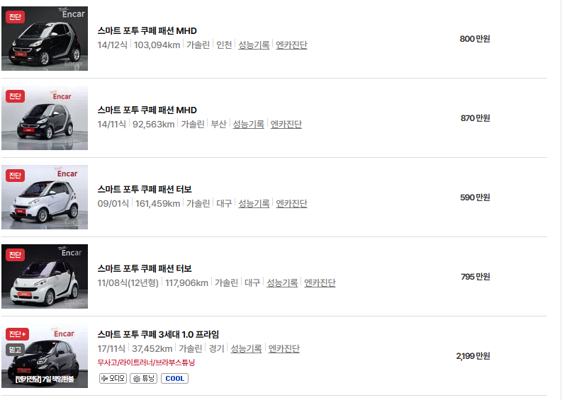 스마트 포투 중고차 가격 시세표 연비