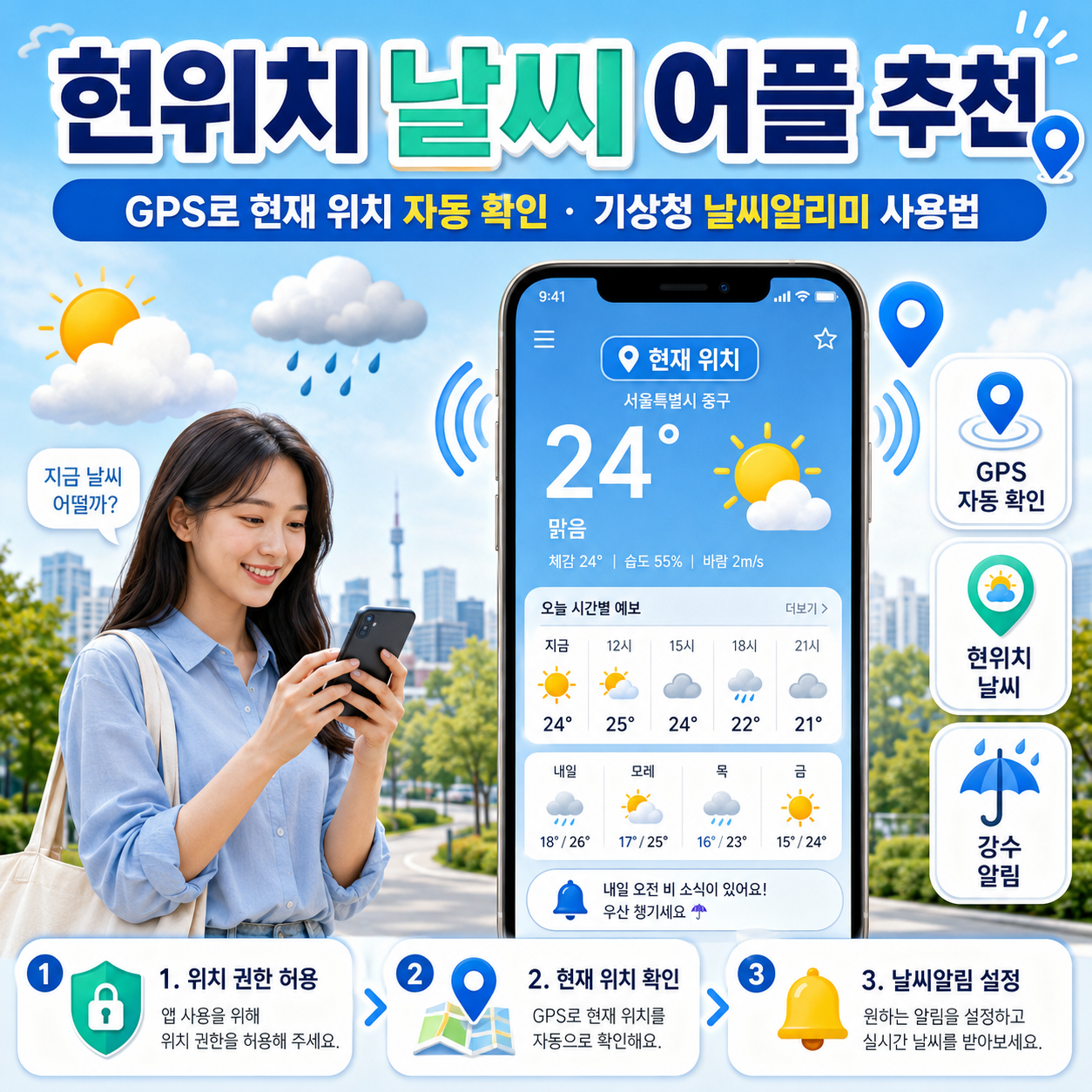 현위치 날씨 어플 추천|GPS로 현재 위치 자동 확인·기상청 날씨알리미 사용법