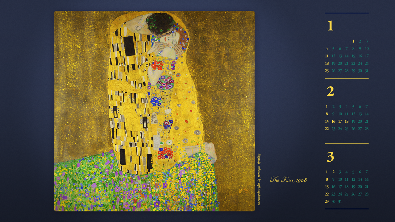 12 클림트 키스 문양 B - 2026년2월 달력배경화면