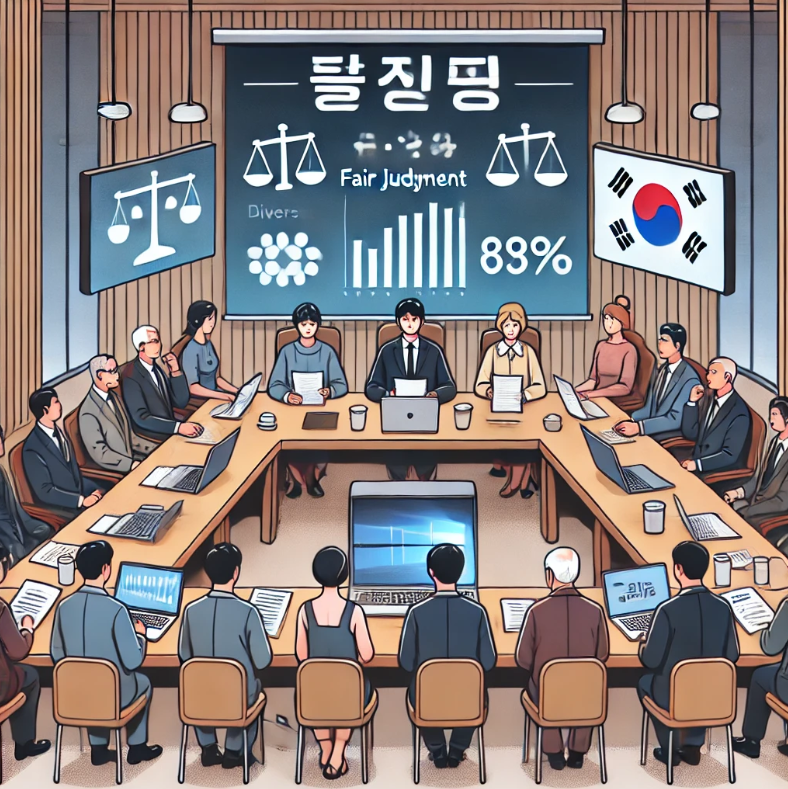 공정한 심사를 위해 다양한 전문가들이 회의실에서 자료를 검토하고 논의하는 모습