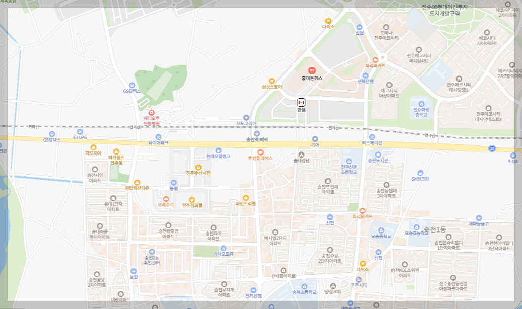 전주 홍대돈가스 위치 지도