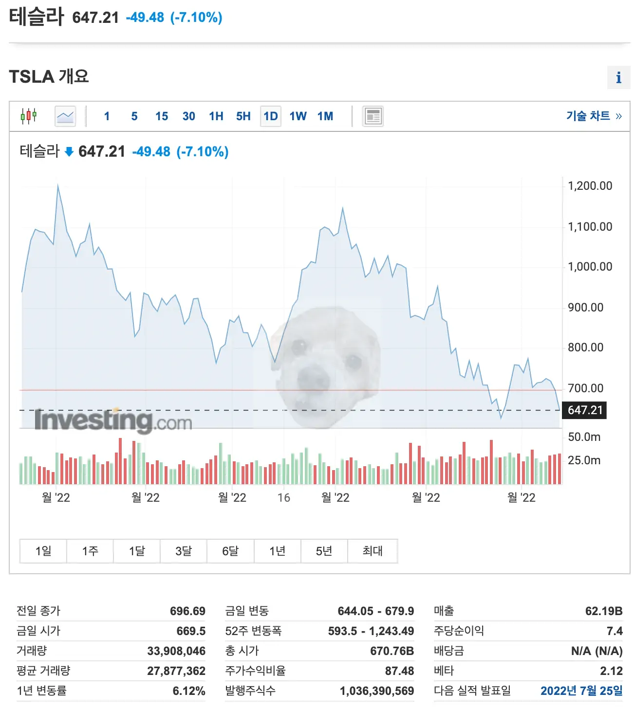 테슬라 차트 사진