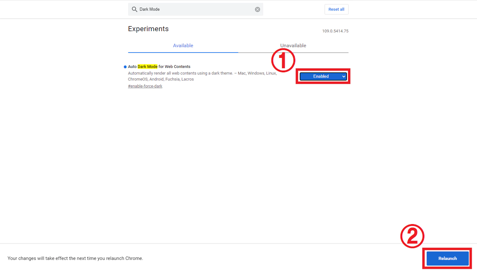 Auto Dark Mode for Web Contents Enabled