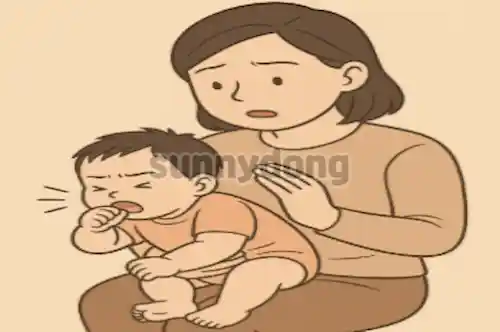 아기 기침 할 때 등 두드리기 일러스트