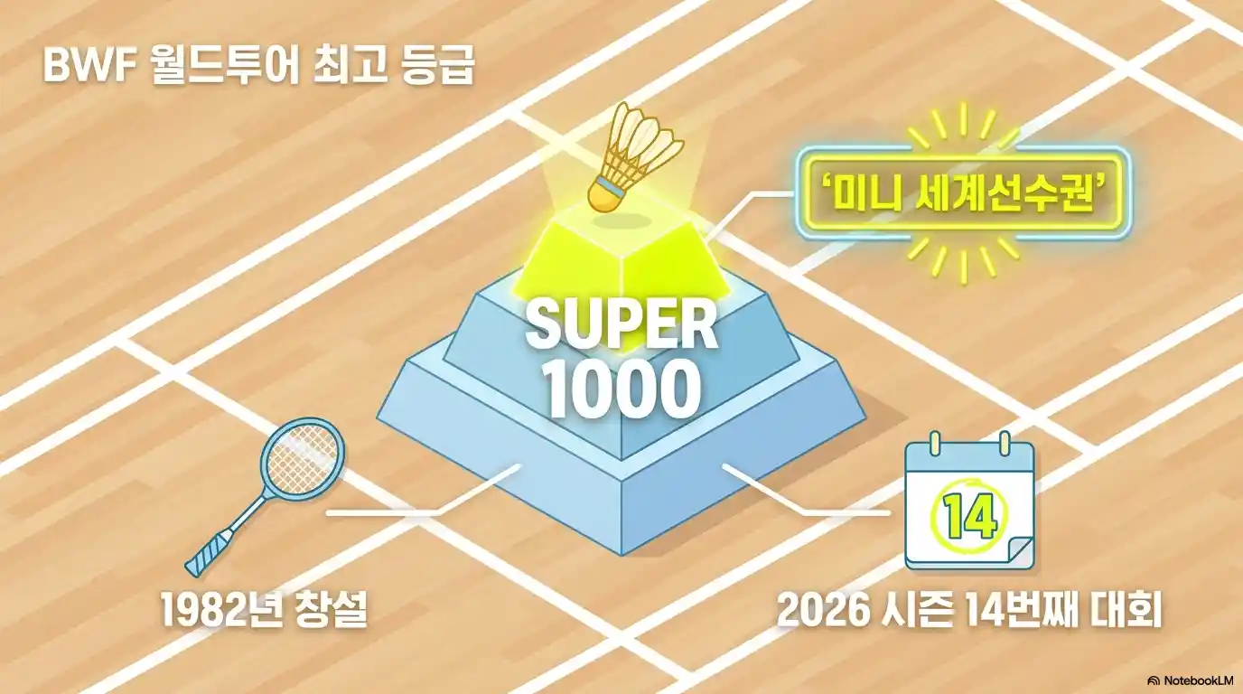 인도네시아 오픈 배드민턴 대회 등급 소개 &ndash; BWF 월드투어 최고 등급 수퍼 1000, 1982년 창설, 2026 시즌 14번째 대회, '미니 세계선수권'