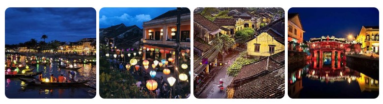 호이안의 전통 등불 축제와 고풍스러운 거리, 야경이 어우러진 베트남 고도 풍경 이미지