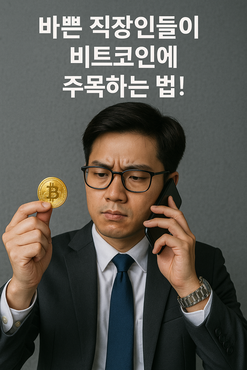 비트코인을 들고 있는 직장인 이미지