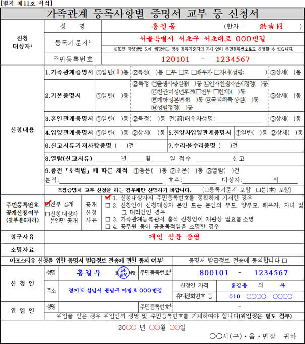 가족관계증명서 교부방법 및 신청방법