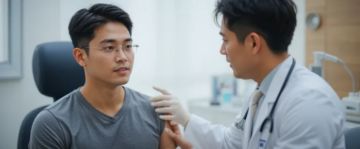 DNA 주사 후 경과 상담 중인 남성