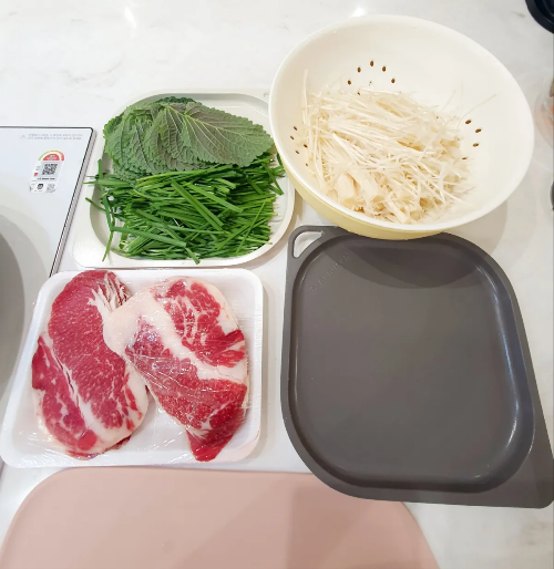 깻잎-부추-팽이-버섯-차돌박이-준비