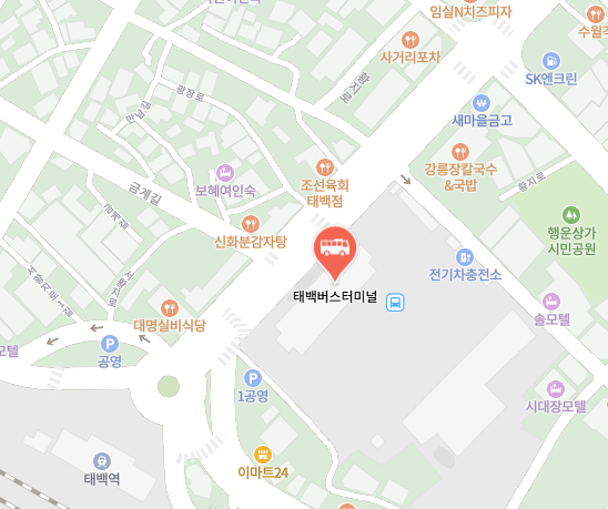 태백버스터미널 위치-지도