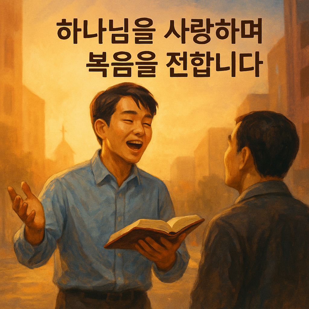 출 12:24 말씀을 따라 하나님께서 주신 명령을 따르는 것이 그들에게 유익하며&amp;#44; 그러므로 하나님의 명령을 법과 같이 여겨서 따르도록 말씀하셨습니다. 제게 유익하기 때문에 하나님께서는 내게 명령하시고 순종하도록 명하셨습니다. 오늘도 하나님을 사랑하며&amp;#44; 영혼에게 복음을 전하는 일에 열심으로 드려지도록 전도하는 모습입니다.