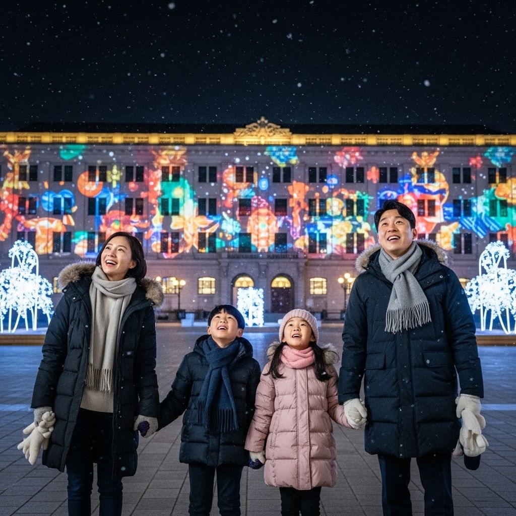 서울윈터페스타 제야의 종&amp;#44; 디지털쇼를 구경하는 가족