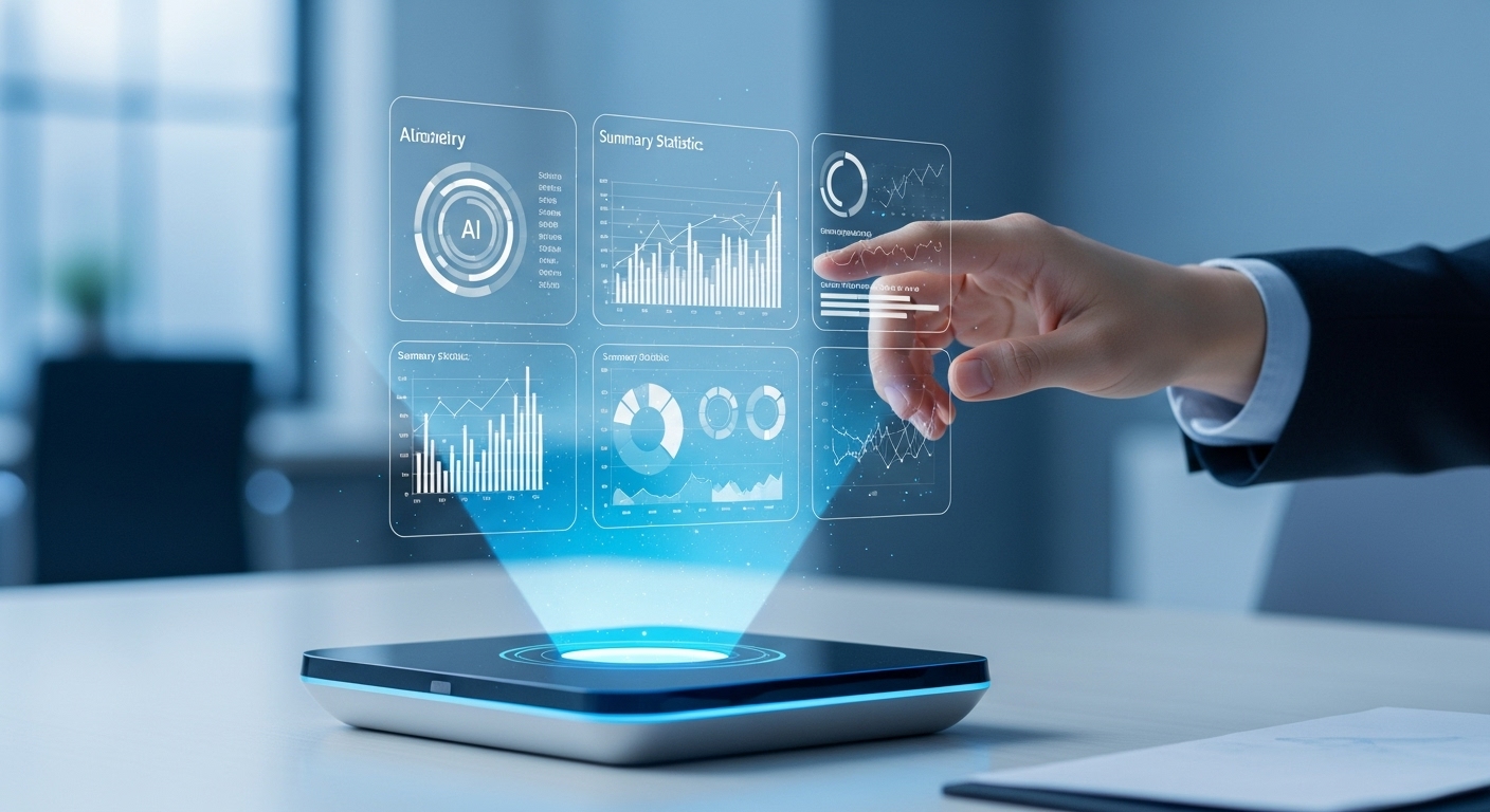 홀로그램 화면을 통해 데이터를 분석하는 모습