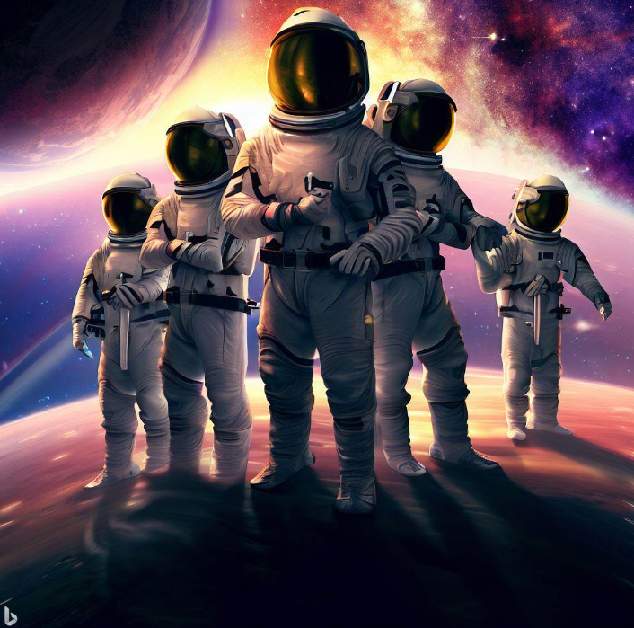 서열대로 서 있는 우주비행사들(made by Bing)