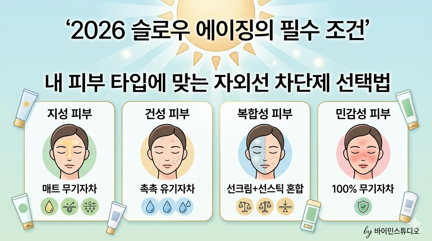 바이민스튜디오 추천 피부 타입별 자외선 차단제 선택 가이드 인포그래픽