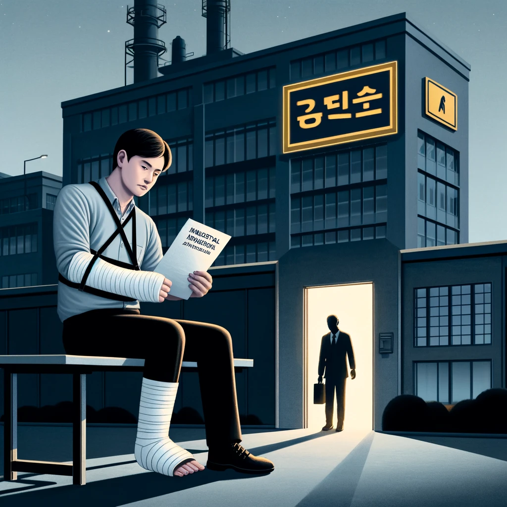 산재 승인후 회사에서 해고당한 근로자를 상징한 이미지