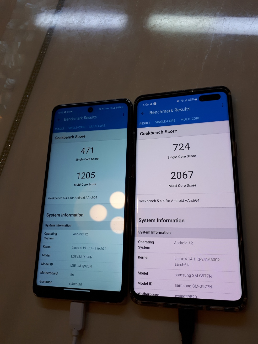 엘지 Q92 스마트폰 긱벤치5 결과
