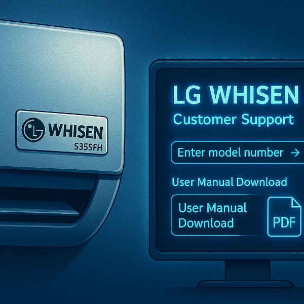 LG 휘센 에어컨 모델명 확인 방법 및 공식 매뉴얼 검색 화면