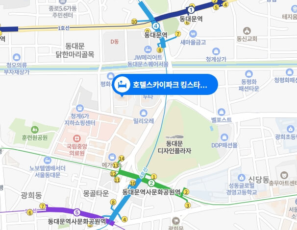 호텔스카이파크-킹스타운-동대문점-위치