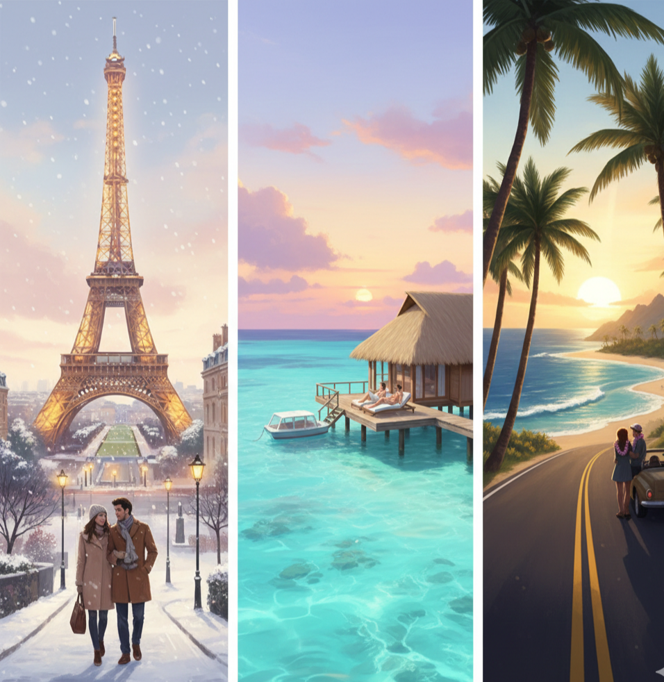 장거리 겨울 신혼여행: 유럽, 몰디브, 하와이 완벽 비교