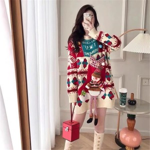 크리스마스 원피스 니트 스웨터 가을 겨울 하프 롱 원피스