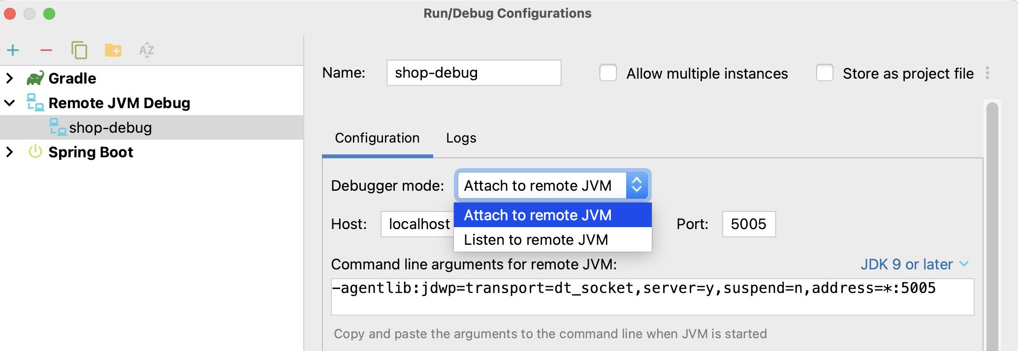configure remote jvm