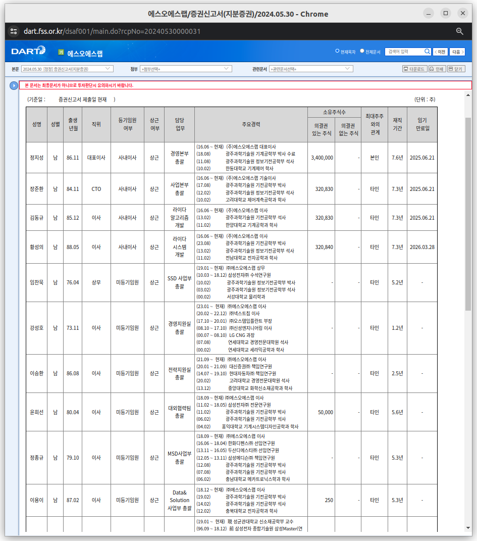 대표이사 및 임원진