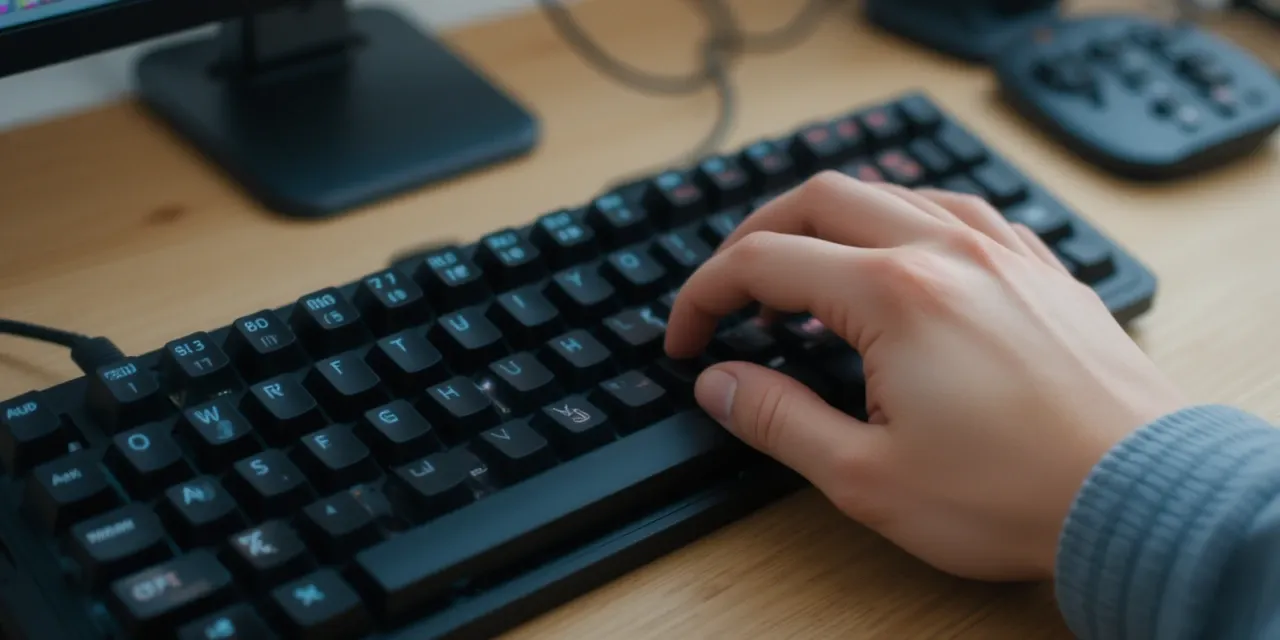 다양한 연결 방식을 지원하는 기계식 키보드를 조작하는 장면