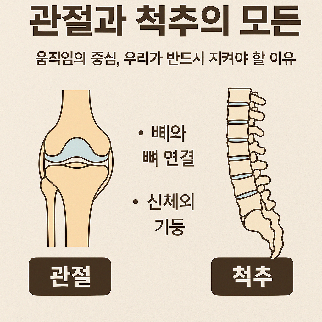 관절과 척추의 구조와 중요성을 설명하는 한국어 인포그래픽 디지털 일러스트 이미지