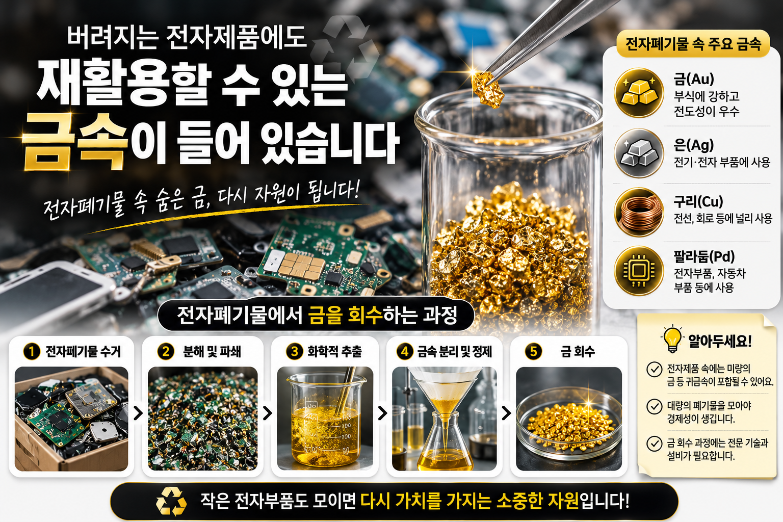 전자폐기물에서 금을 회수하는 재활용 과정