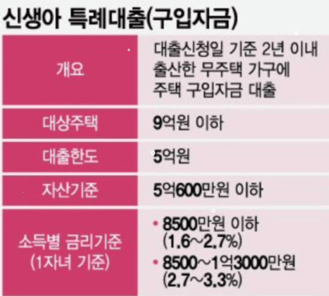 신생아특례대출 조건 및 한도