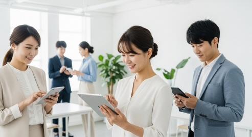 기존 종이 서류를 줄이고 모바일로 대체하는 모습