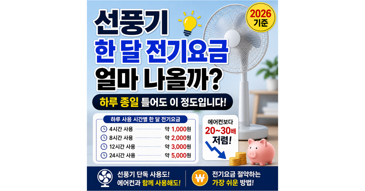 선풍기 한 달 전기요금 얼마 나올까? 하루 종일 틀어도 이 정도입니다 (2026년)