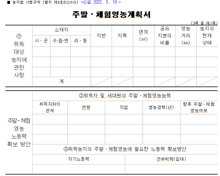 주말체험영농계획서