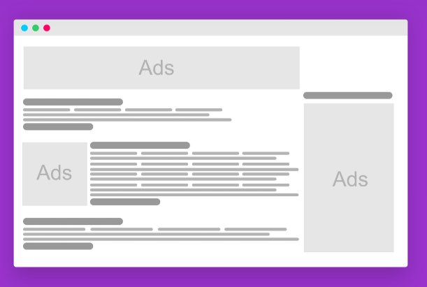 브라우저 화면에 여러 광고들이 보여지는 화면