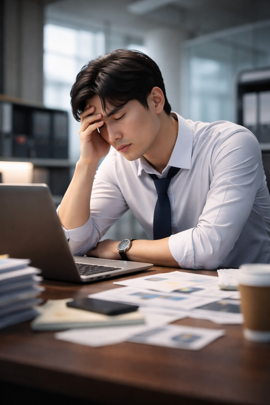 스트레스로 피곤해 하는 남성