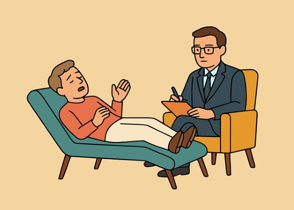 상담사와 대화 중인 심리상담 환자의 일러스트 이미지