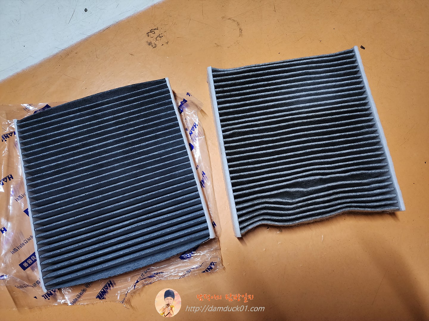 에어컨 필터 새 것과 헌 것