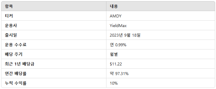 AMDY ETF 주요 정보