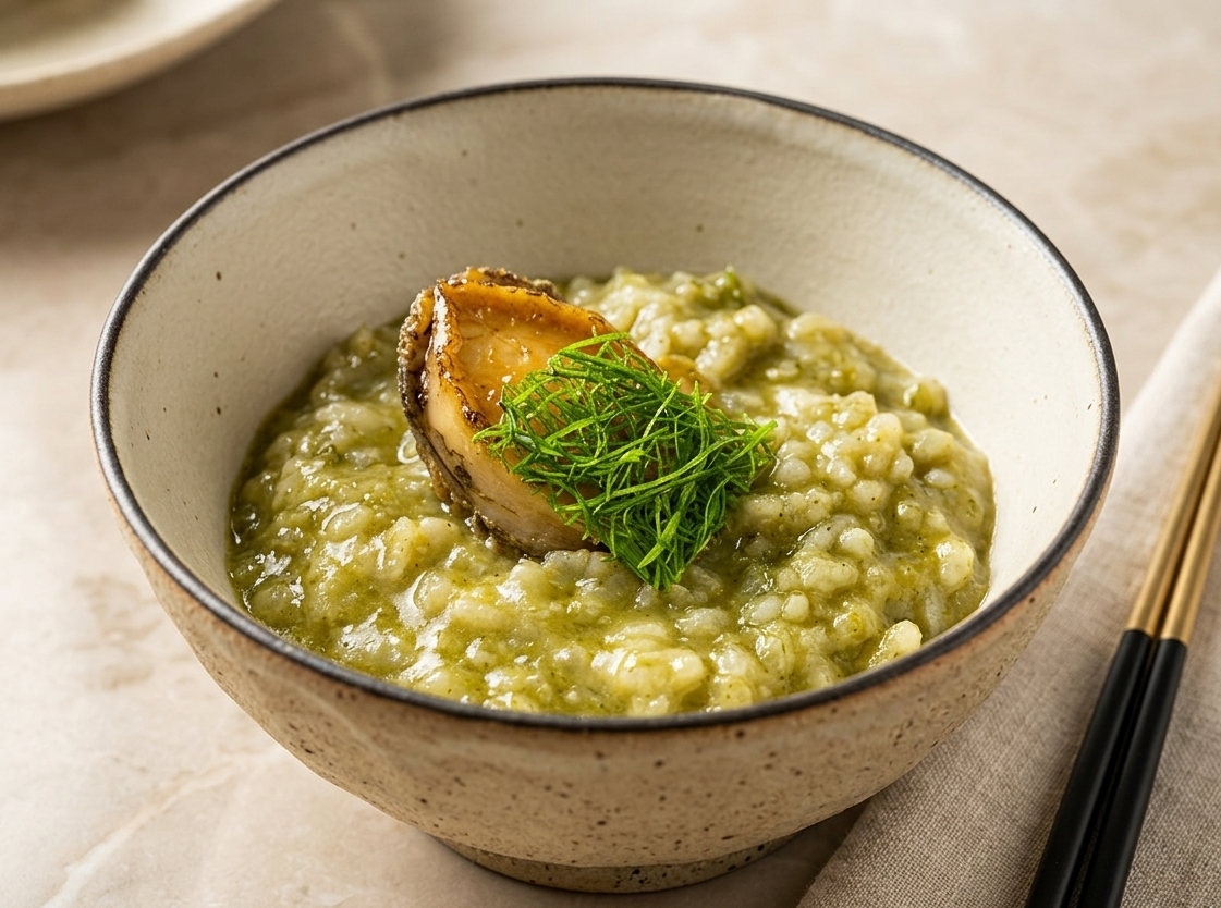 보라카이의 감성 식탁 감태 전복 내장 죽 게우죽 완성 사진