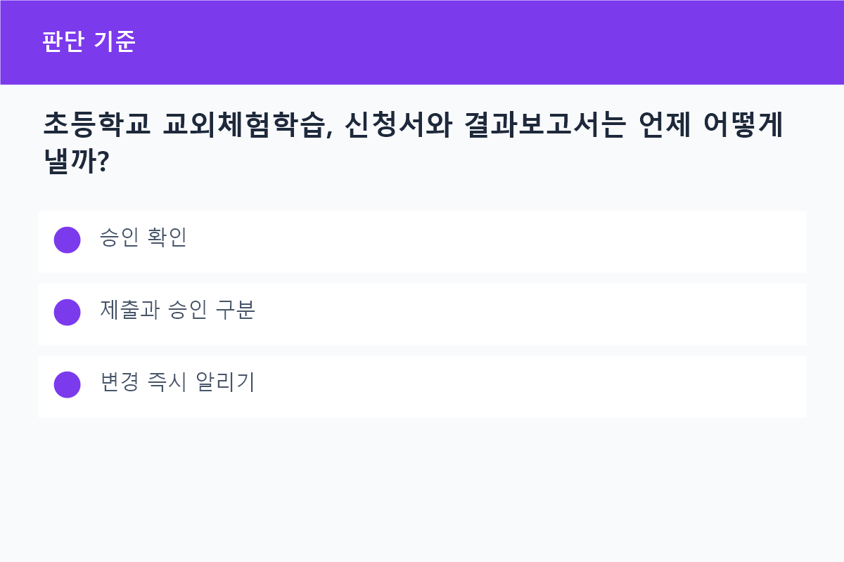 초등학교 교외체험학습, 신청서와 결과보고서는 언제 어떻게 낼까?의 승인 확인 핵심을 정리한 정보 카드