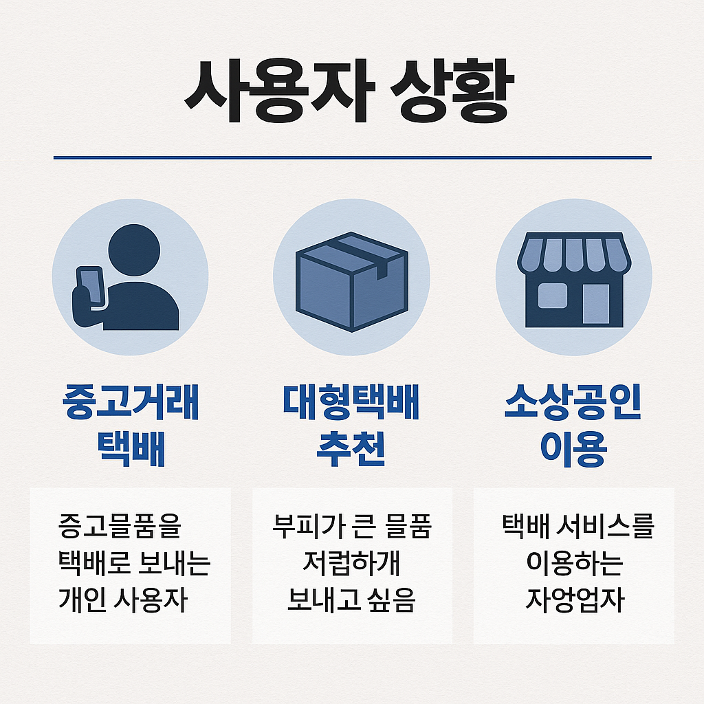 사용자 상황, 중고거래 택배, 대형택배 추천, 소상공인 이용
